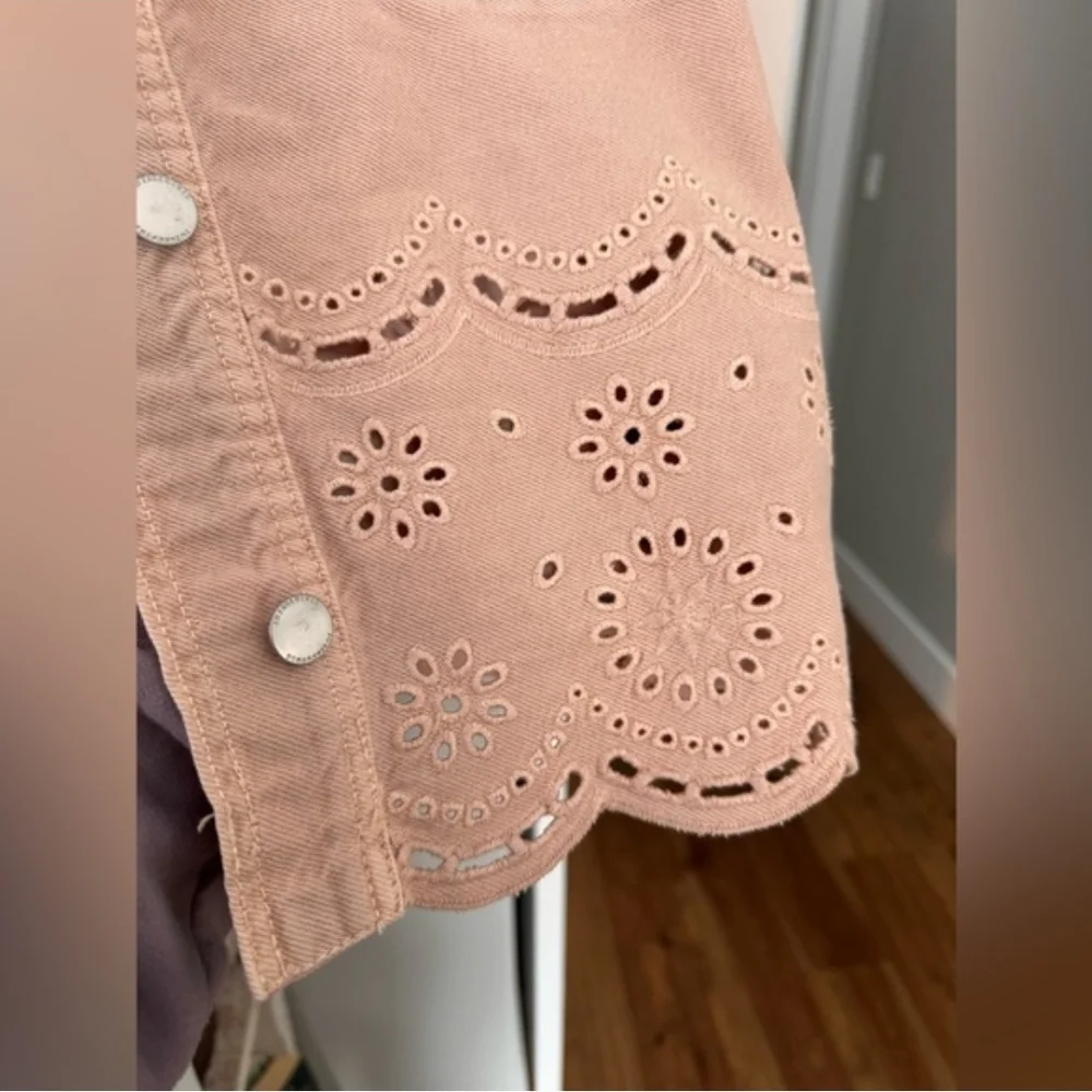 Zara Dusty Pink Eyelet Hem Jean Jacket - Picture 3 of 4